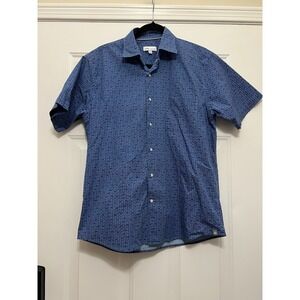 Peter Millar Button Down Shirt Mens Medium Blue Waves Golf Stretch Short Sleeve